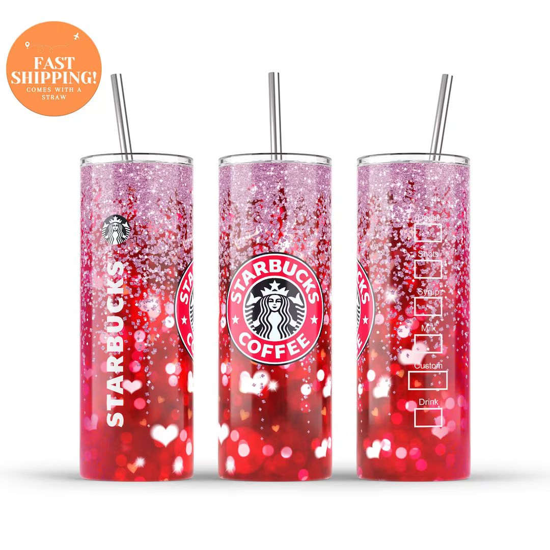 Valentines Starbucks Tumbler, Red Glitter Hearts Tumbler, Pink Starbucks Tumbler, Snowglobe Tumbl... | Etsy (US)