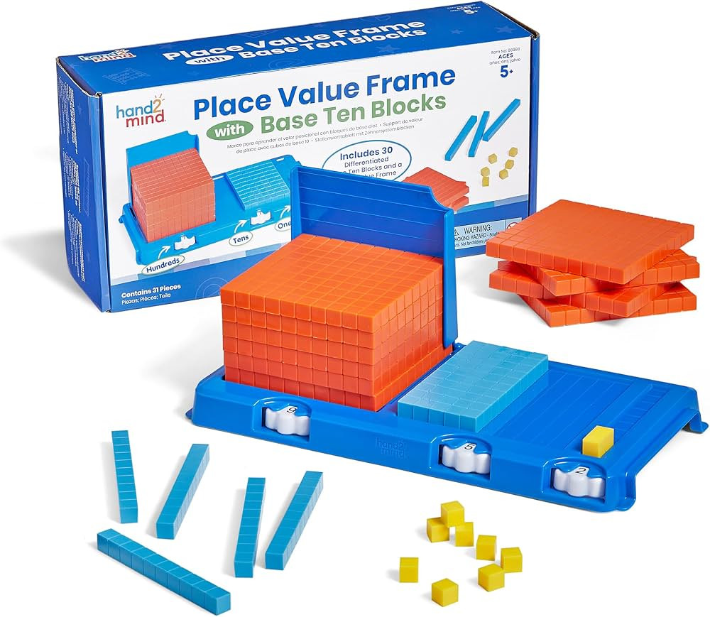 hand2mind Place Value Frame with Base Ten Blocks, Base 10 Blocks, Educational Math Manipulatives,... | Amazon (US)