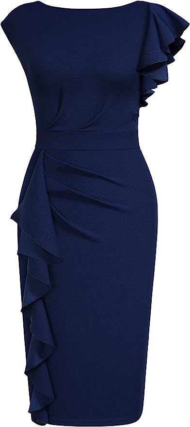 AISIZE Women's Pinup Vintage Ruffle Sleeves Cocktail Party Pencil Dress | Amazon (US)