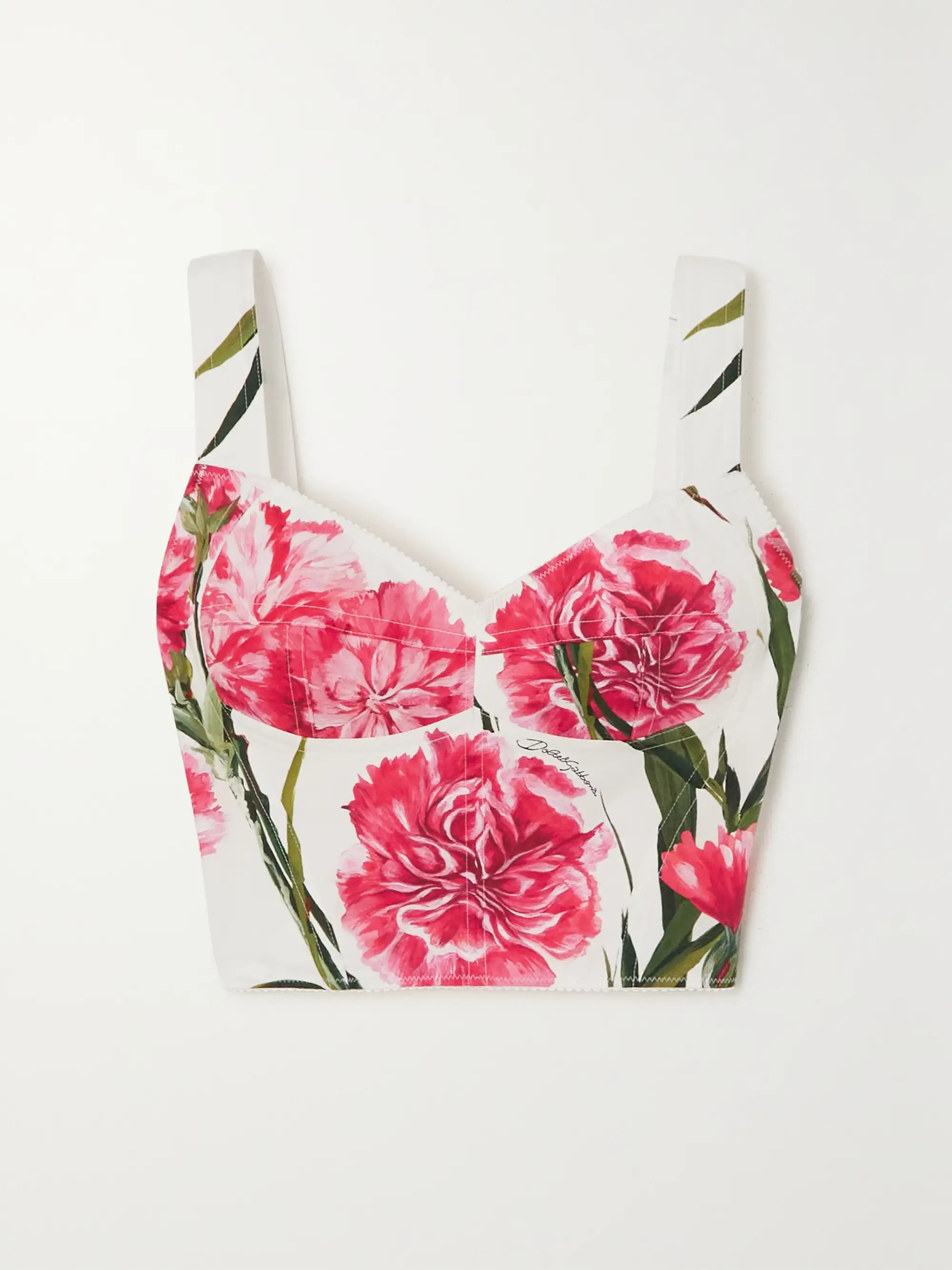 Floral-print stretch cotton-blend poplin bustier top | NET-A-PORTER (US)