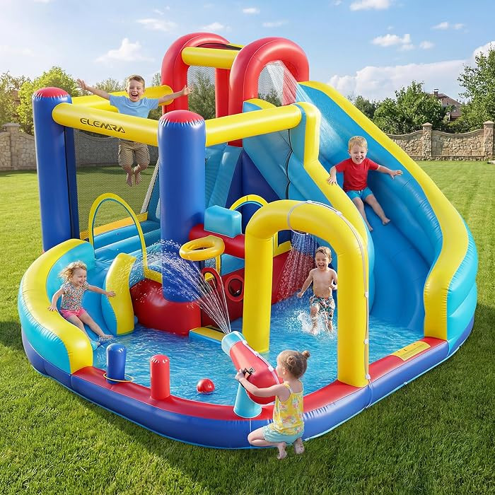 10 in 1 Inflatable Water Slide Bounce House, Inflatable Bounce House with Blower, Dual Slides & C... | Amazon (US)