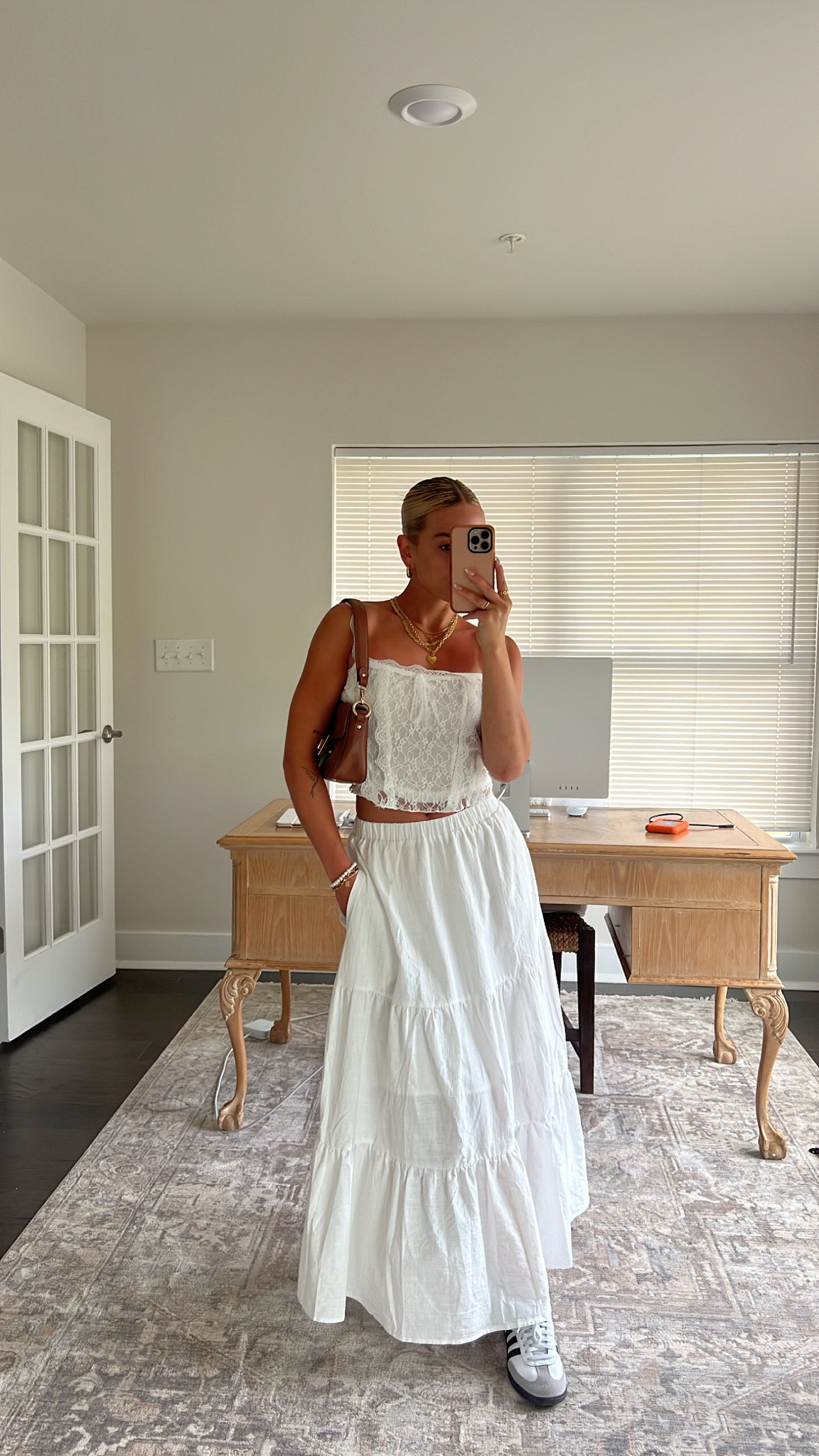 This skirt makes me feel some type of way 🥹🫶🏼 Find it on my @amazonfashion storefront under “July 2023” 

Flowy skirt, white maxi skirt, white midi skirt, flowy skirt outfits, white lace top, girly outfits, summer style, summer outfit ideas, summer fashion trends, summer fashion 2023, Adidas samba outfits, Adidas samba style 
