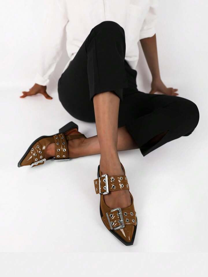 Yishaweiqi Women Buckle Ballet Flats Pointed Toe Slingback Wide Flat Casual Comfortable Ballerina... | SHEIN