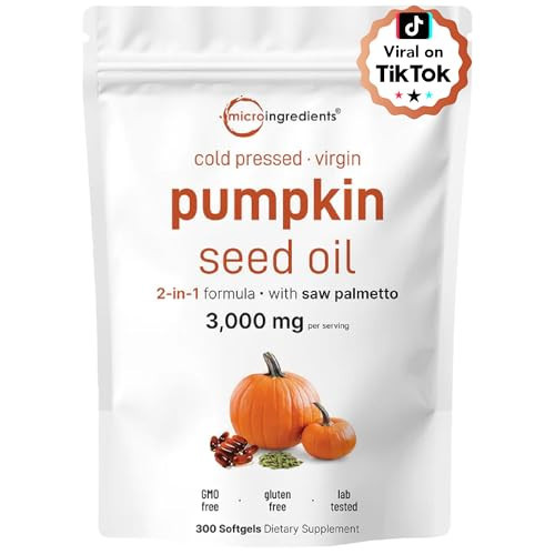 Pumpkin Seed Oil with Saw Palmetto, 3000mg Per Serving, 300 Softgels | Cold Pressed, Pure Virgin Oil, Essential Fatty Acids & Phytosterols | Supports Hair, Urinary, Bladder & Prostate Health | Non-GMO | Amazon (US)