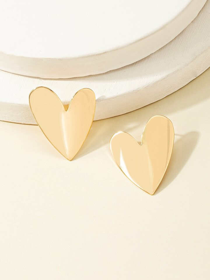1 Par Fashionable Em Forma De Coração Brincos De Metal | SHEIN