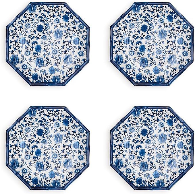 Two's Company Set Of 4 Chinoiserie Touch Octagonal Dinner Plate With Bamboo Rim | Amazon (US)