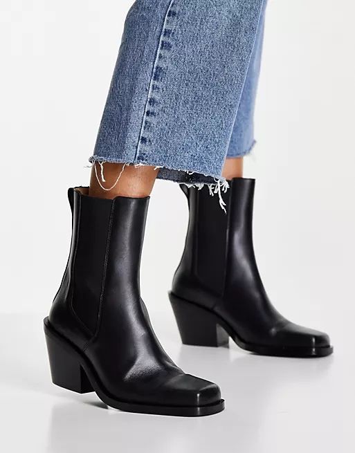 & Other Stories leather square toe western boots in black | ASOS (Global)