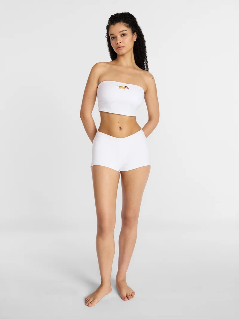 No Boundaries Embroidered Bandeau Cropped Tankini Top, Women's XXS-XXL | Walmart (US)