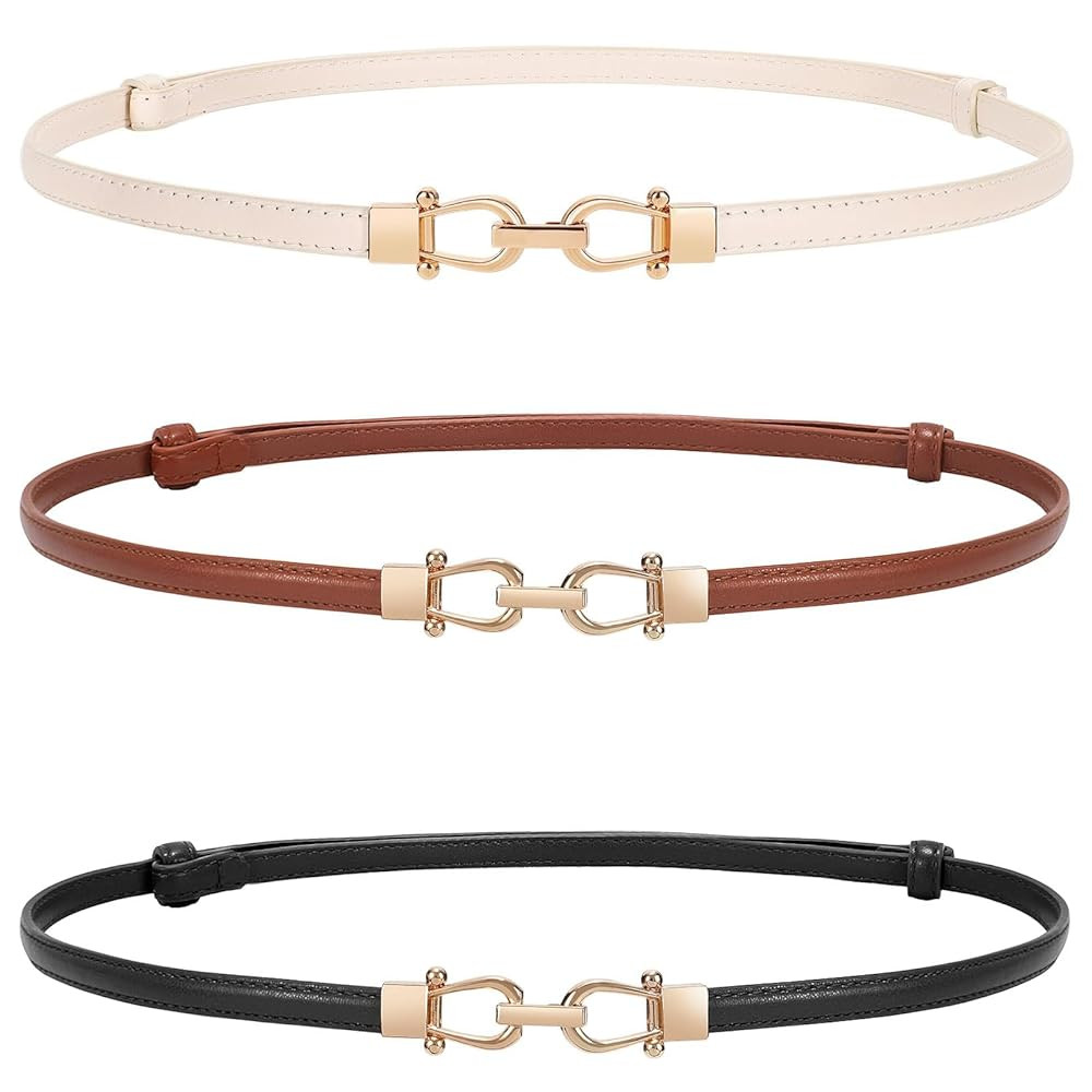 WERFORU Women Classic Leather Belt With Square Gold Silver Buckle For Jeans Pants | Amazon (US)