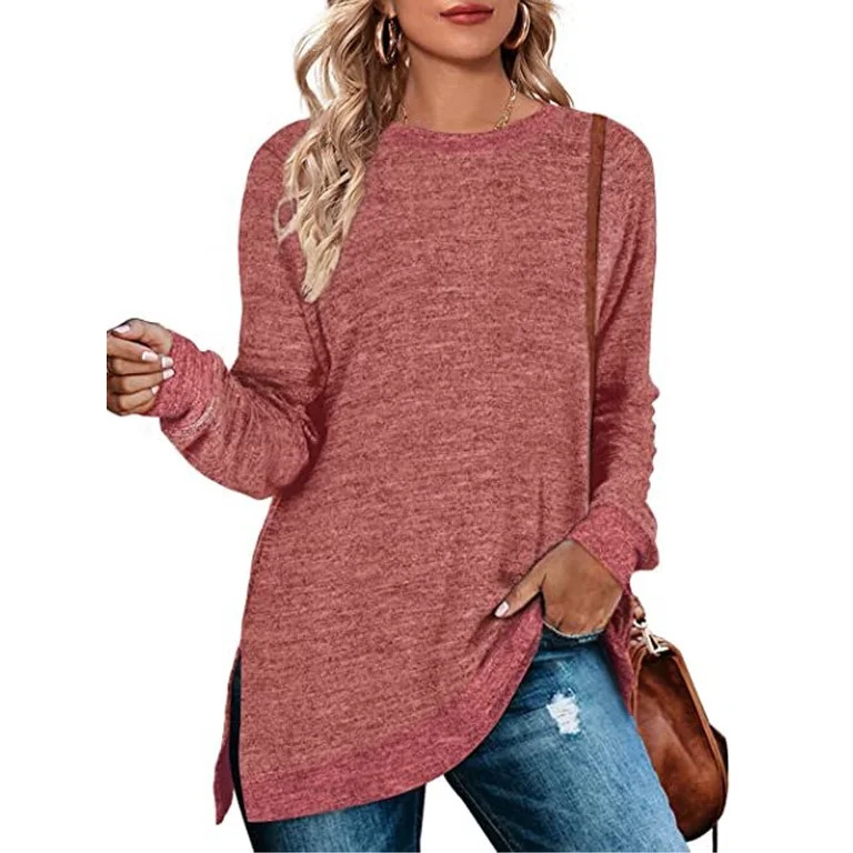 SWQZVT Tops for Women Long Sleeve Fall Shirts Basic Crew Neck Trendy Color Block Loose Casual Lig... | Walmart (US)