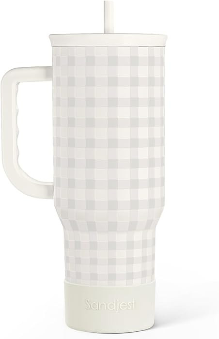 Grey Gingham 40oz Slider Tumbler with Handle and Straw - Insulated Stainless Steel Travel Coffee ... | Amazon (US)
