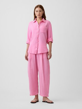 Mid Rise Pull-On Barrel Gauze Pants | Gap Factory