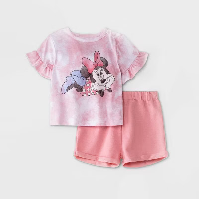 Baby Girls' Disney Mickey & Minnie Mouse Friends Tie-Dye Top and Bottom Set | Target