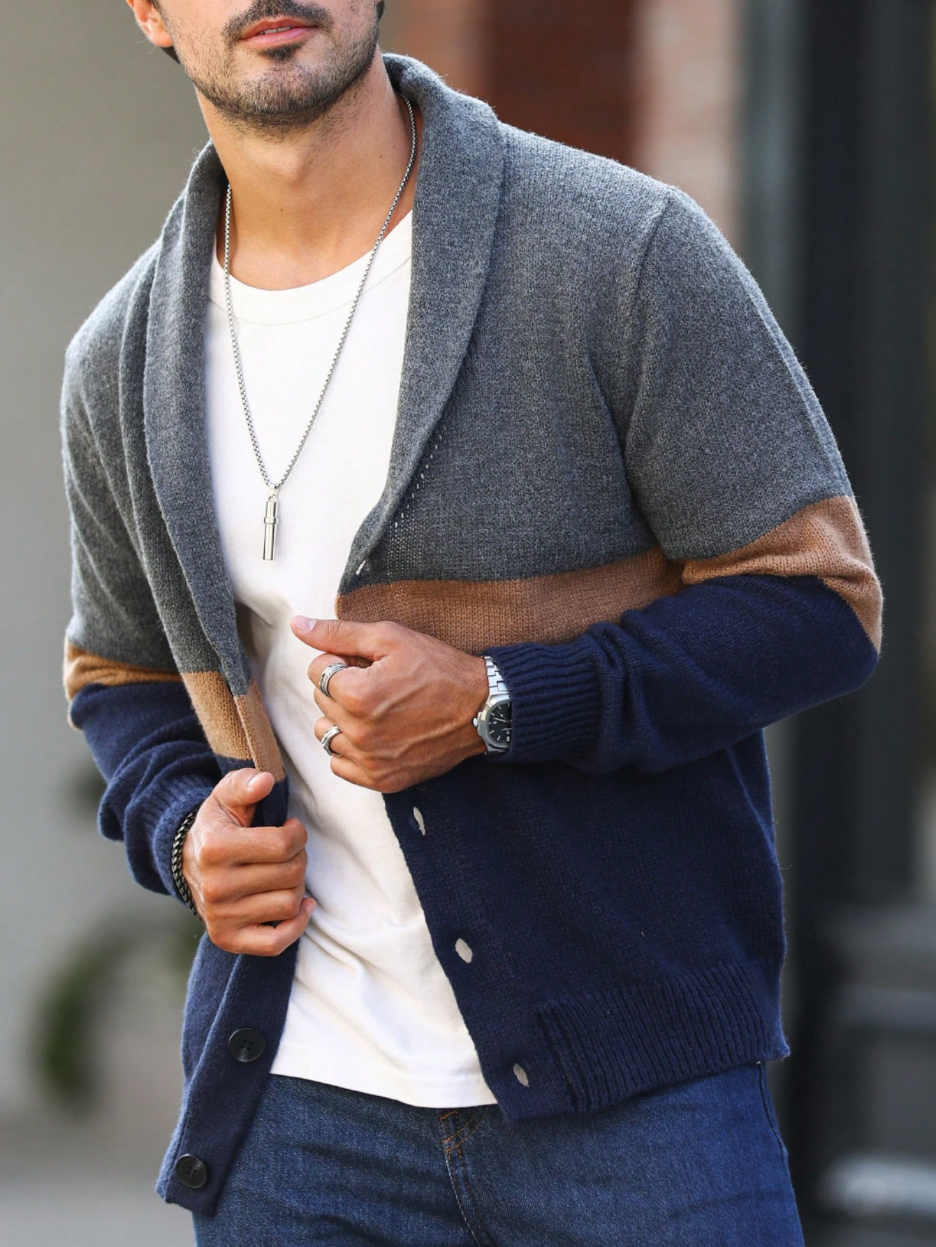 Manfinity Homme Men Color Block Shawl Collar Cardigan | SHEIN