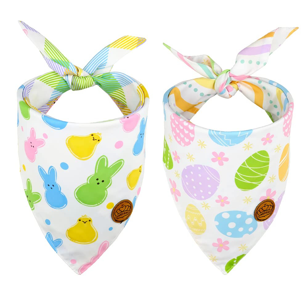 Crowned Beauty Easter Dog Bandanas Large 2 Pack, Colorful Bunnies Eggs Set, Floral Stripe Adjusta... | Amazon (US)