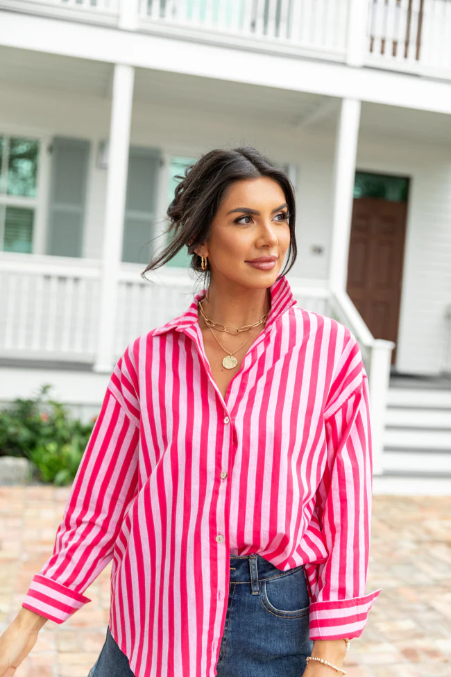 Making It Pink Multi Striped Button Down Top | Pink Lily
