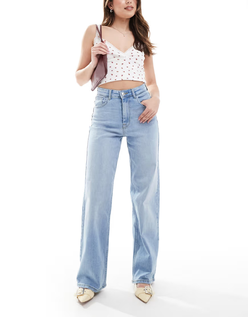 ONLY Hannah super high waist wide leg jeans in light blue wash | ASOS (Global)
