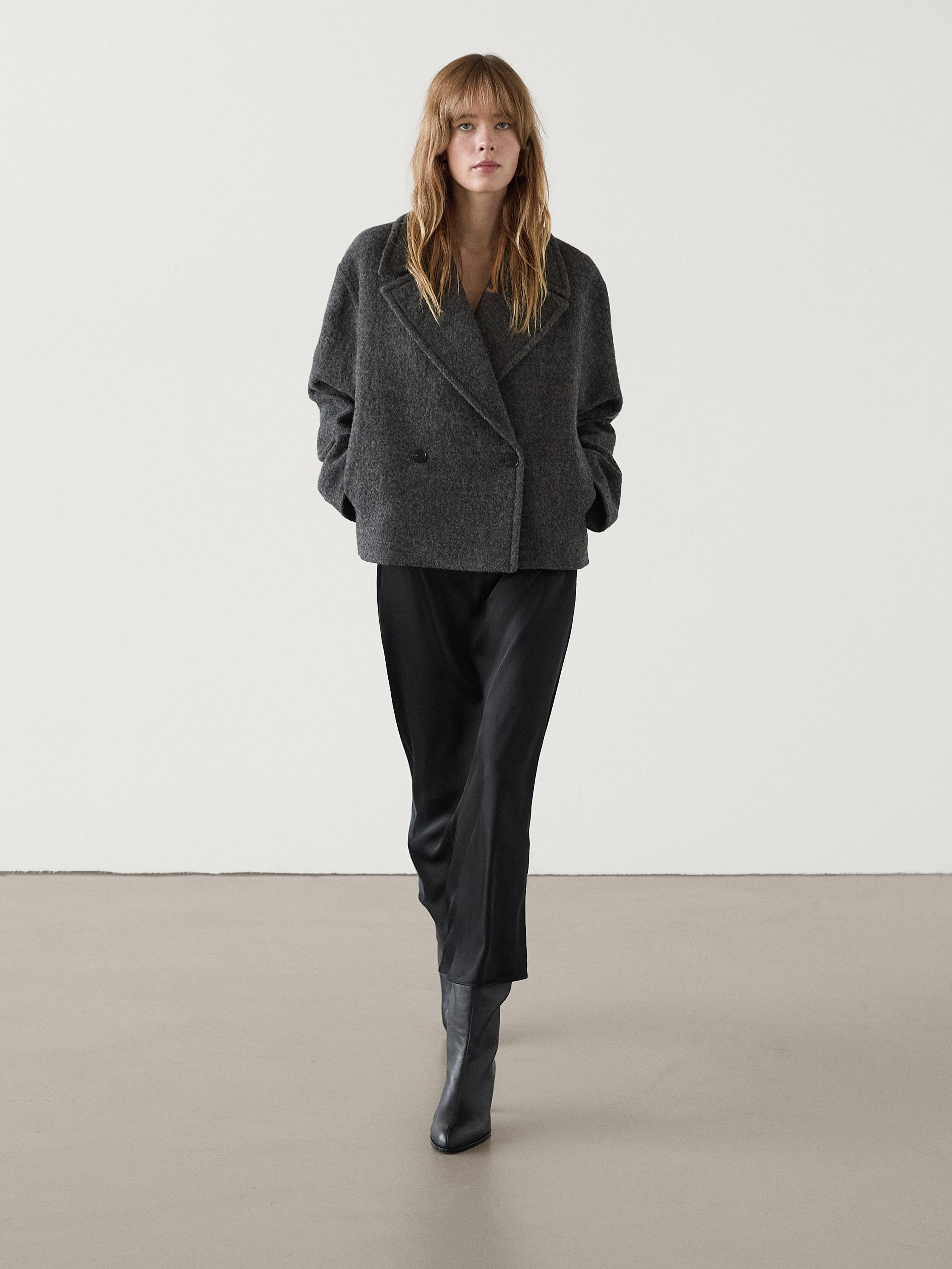 Cropped melange wool jacket | Massimo Dutti US