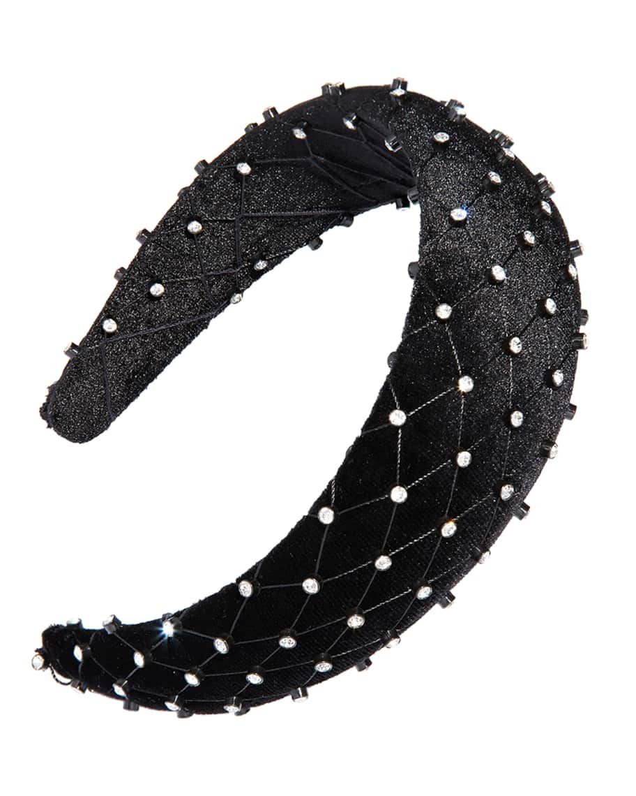 L. Erickson Crystal-Embellished Diamond-Web Velvet Headband | Neiman Marcus