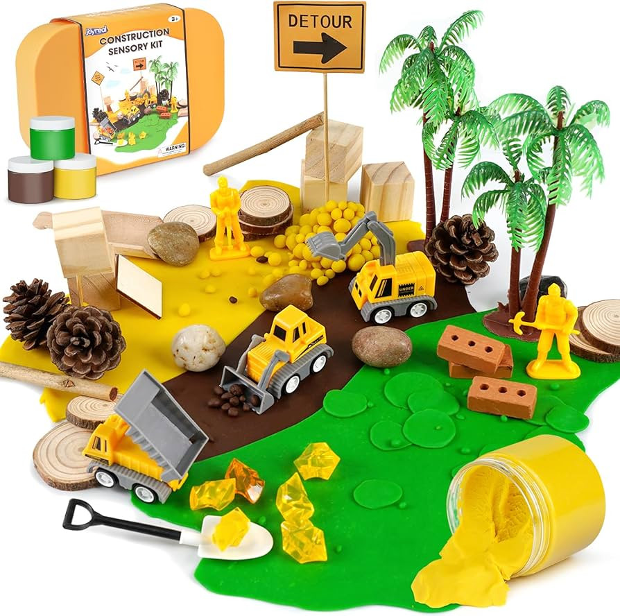 Joyreal Construction Sensory Kit with 3 Jars of Non-Toxic Sensory Dough, Sensory Bin Play Dough K... | Amazon (US)