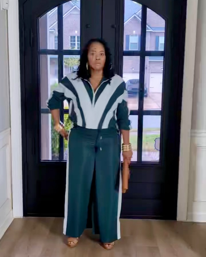 When sporty meets sophisticated. 💚 This two-piece set proves that track-inspired style can still feel luxe, especially with wide-leg pants and a cropped zip-up that flatter without trying too hard. I paired it with neutral platform heels and a structured clutch for that elevated finish. Add stacked bangles and hoops, and suddenly it’s not just an outfit—it’s a flex.

Because laid-back doesn’t mean low-key.

To achieve the fit I wanted, I went with a size large.

#LTKStyleTip #LTKOver40 #LTKFindsUnder50
