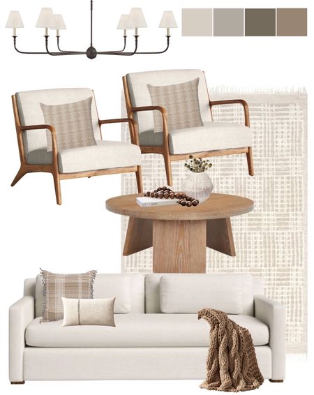 Modern transitional living room mood board, family room design ideas, living room rug, accent chairs, coffee table, living room decor #homedecor 

#LTKhome #LTKstyletip #LTKsalealert