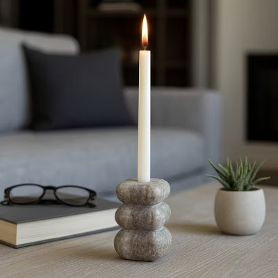 Modern Curvy Marble Taper Candle Holder - Stone Candlestick Home Decor Accent for Entryway, Shelf Styling, or Any Occasion - 4.75", Beige | Target