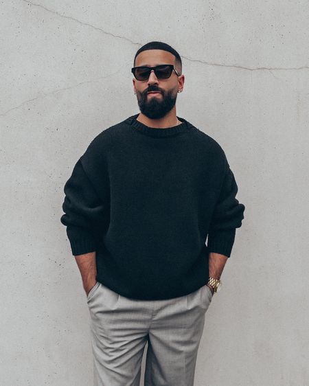 FEAR OF GOD Overlapped Sweater in ‘black’ (size M), Everyday Trouser in ‘grey’ (size M), and The Mule in ‘black leather’ (size 41). FEAR OF GOD x GREY ANT glasses. THE ROW Slouchy Banana Bag in ‘black’. A relaxed and elevated men’s look that makes for great business casual office wear or for a night out. Classic black and grey tones. Some items from this look are up to 60% off on sale and I’ve linked similar alternative items as well.  

#LTKmens #LTKstyletip #LTKsalealert