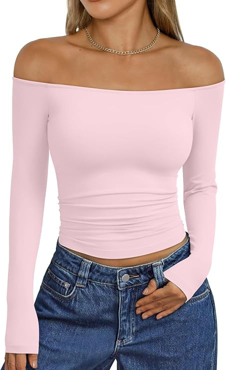 Trendy Queen Womens Long Sleeve Off The Shoulder Tops Going Out Cute Basic Y2K Fall Fashion 2026 ... | Amazon (US)