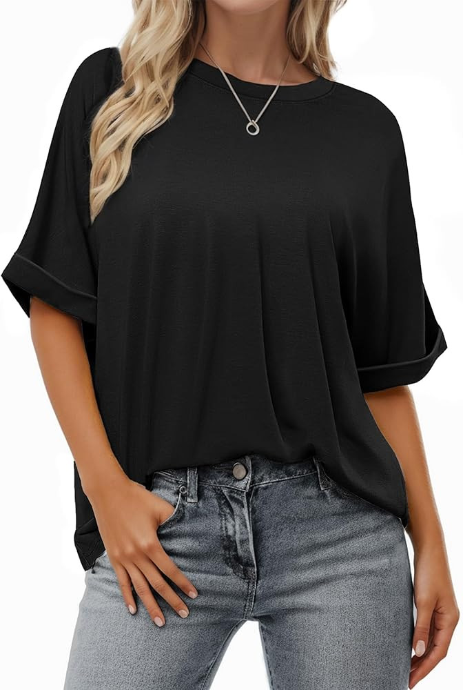 Womens Oversized Short Sleeve Tshirt, Plus Size Tops Loose Basic Crew Neck Tee, Summer Business C... | Amazon (US)
