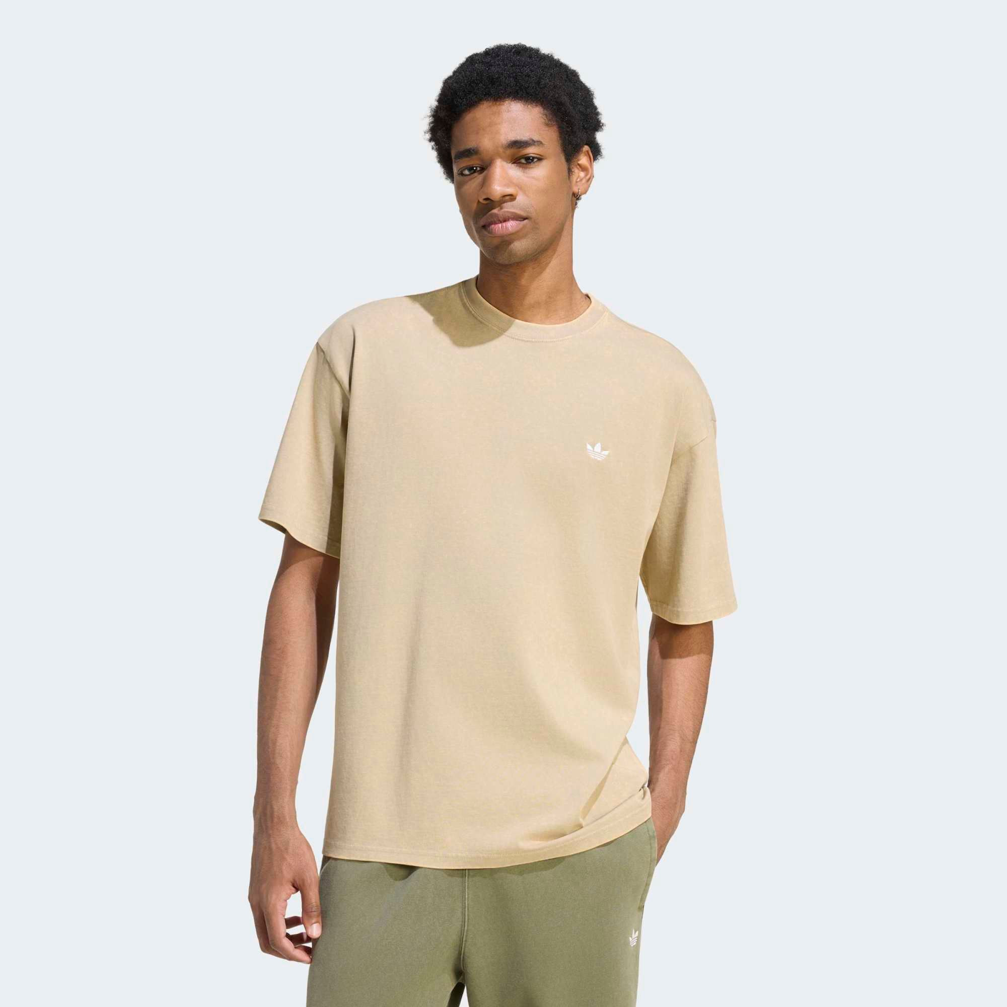 adidas Originals Men's Trefoil Essentials Washed Loose Dropped Shoulder T-Shirt, XS, Khaki Three | DICK'S Sporting Goods