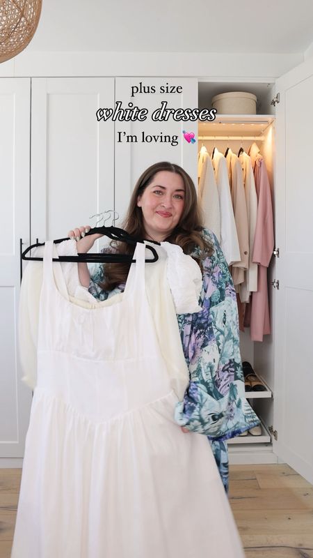 Plus size spring/summer white dress round-up 

Sizing: 14 in corset dress / XL regular in off-shoulder dress / XXL in mini dress / 14/16 in maxi dress / L in long sleeve dress / 3X in robe / XXL in shaper 

#LTKSeasonal #LTKstyletip #LTKplussize