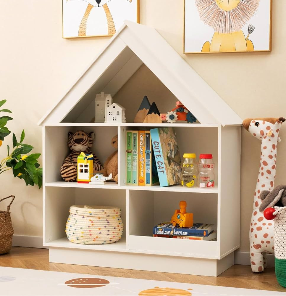Costzon Kids Dollhouse Bookshelf, 3-Tier Wooden Open Bookcase for Toys and Books, Baby Bookshelf ... | Amazon (US)