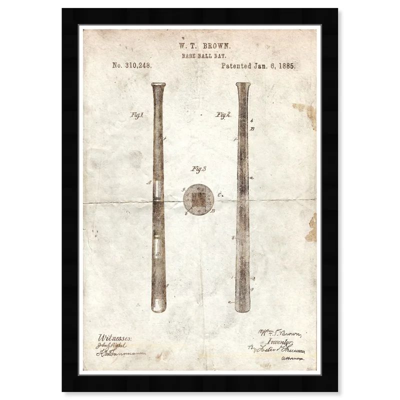 Baseball Bat 1885 Parchment - Picture Frame Graphic Art | Wayfair North America