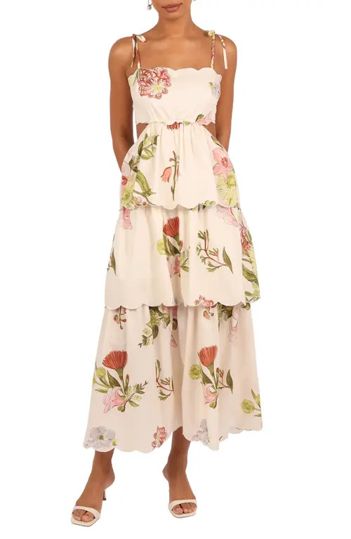 Petal & Pup Adelaide Scallop Cutout Tie Strap Maxi Dress in Native Flora at Nordstrom, Size Small | Nordstrom