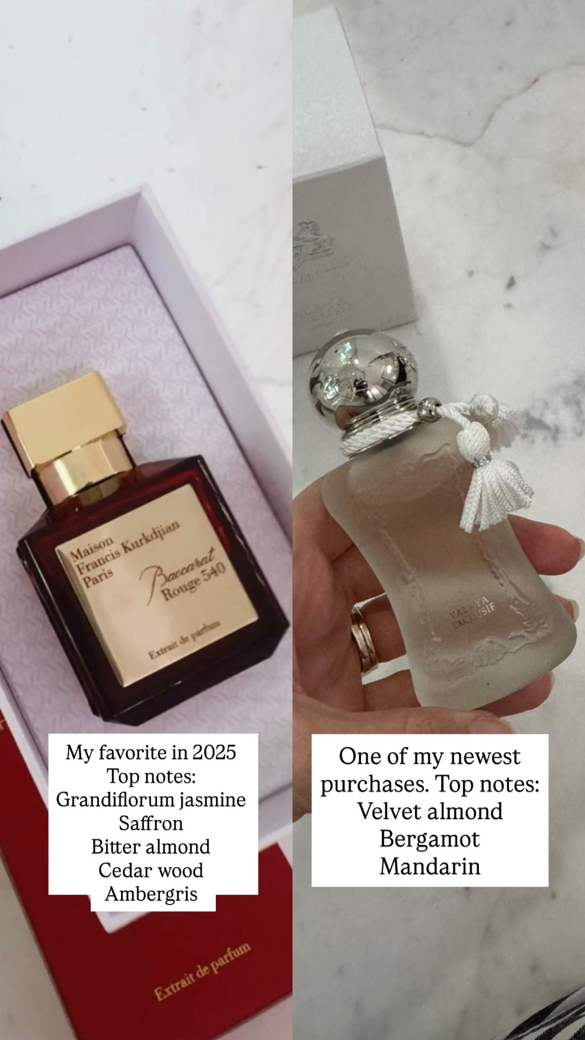 My favorite in 2025
Top notes:
Grandiflorum jasmine
Saffron
Bitter almond
Cedar wood
Ambergris
One of my newest purchases. Top notes:
Velvet almond
Bergamot
Mandarin

15% off almost all Beauty, online only. Ends 12/20
@bloomingdales, #bloomingdales, #bloomiespartner and #ad


#LTKBeauty #LTKHoliday #LTKGiftGuide