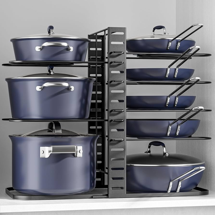 ORDORA Pots and Pans Organizer: Under Cabinet, Adjustable 8-Tier Pot Organizers inside Cabinet, K... | Amazon (US)
