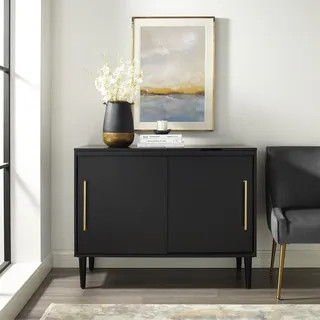Crosley Everett Matte Black Media Console | Bed Bath & Beyond