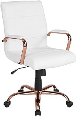 Flash Furniture Mid-Back White LeatherSoft Executive Swivel Office Chair with Rose Gold Frame and... | Amazon (US)