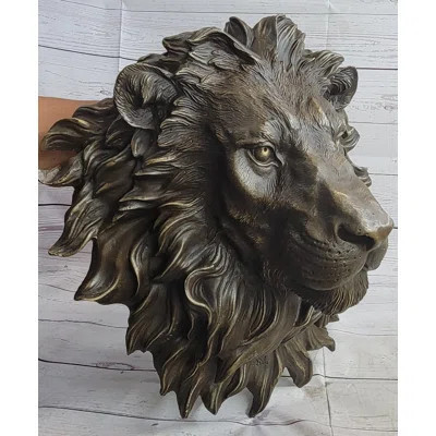 Wall Mounted Hanging Lion Head Bust Sculpture Decor Signed Original Milo 18" x 18 | Wayfair North America