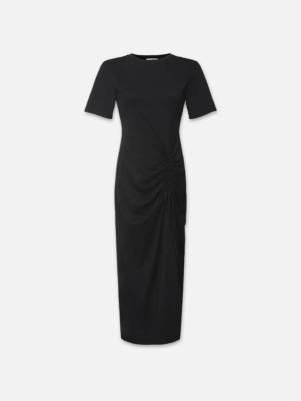 Ruched Front Tie Dress  in  Black | Frame Denim