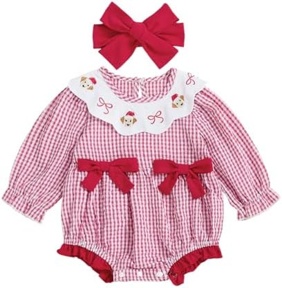 MoZiKQin Baby Girl Valentines Day Outfit Love Heart Bubble Romper Long Sleeve Ruffle Jumpsuit Bou... | Amazon (US)