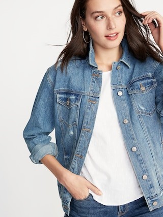 Distressed Boyfriend Jean Jacket For Women | Old Navy (US)