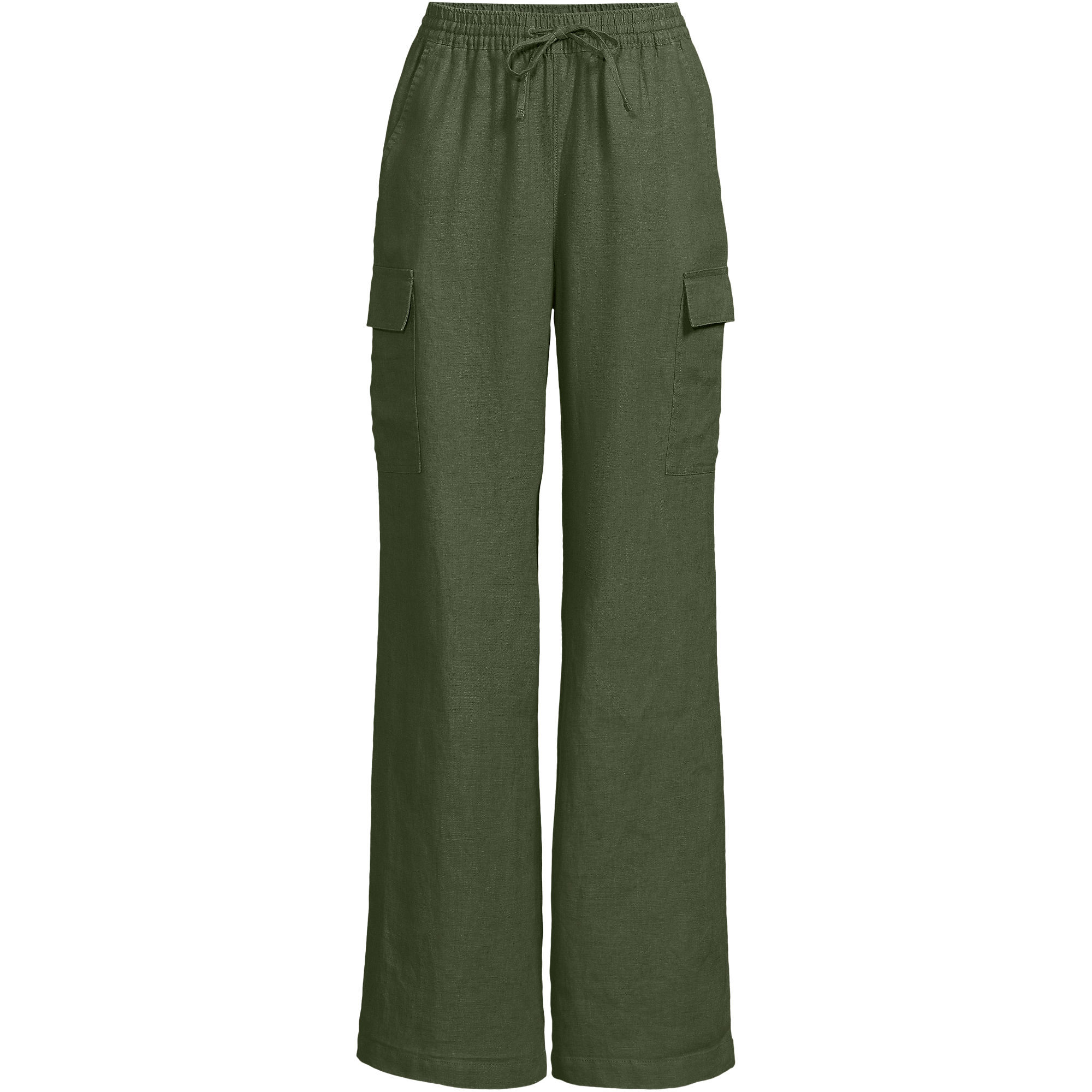 Women's Linen High Rise Elastic Back Wide Leg Cargo Pants | Lands' End (US)