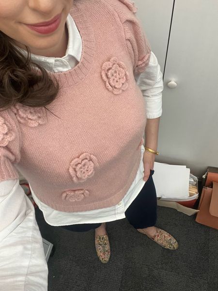 Office style, office outfit, business casual, short sleeve sweater, oxford button down, law school, lawyer, spring office outfit, spring workwear, law firm, work pants, pink mules, gucci mules, gucci loafers, white button down. Spring workwear, spring office outfit, spring clothes

#LTKstyletip #LTKworkwear #LTKfindsunder100
