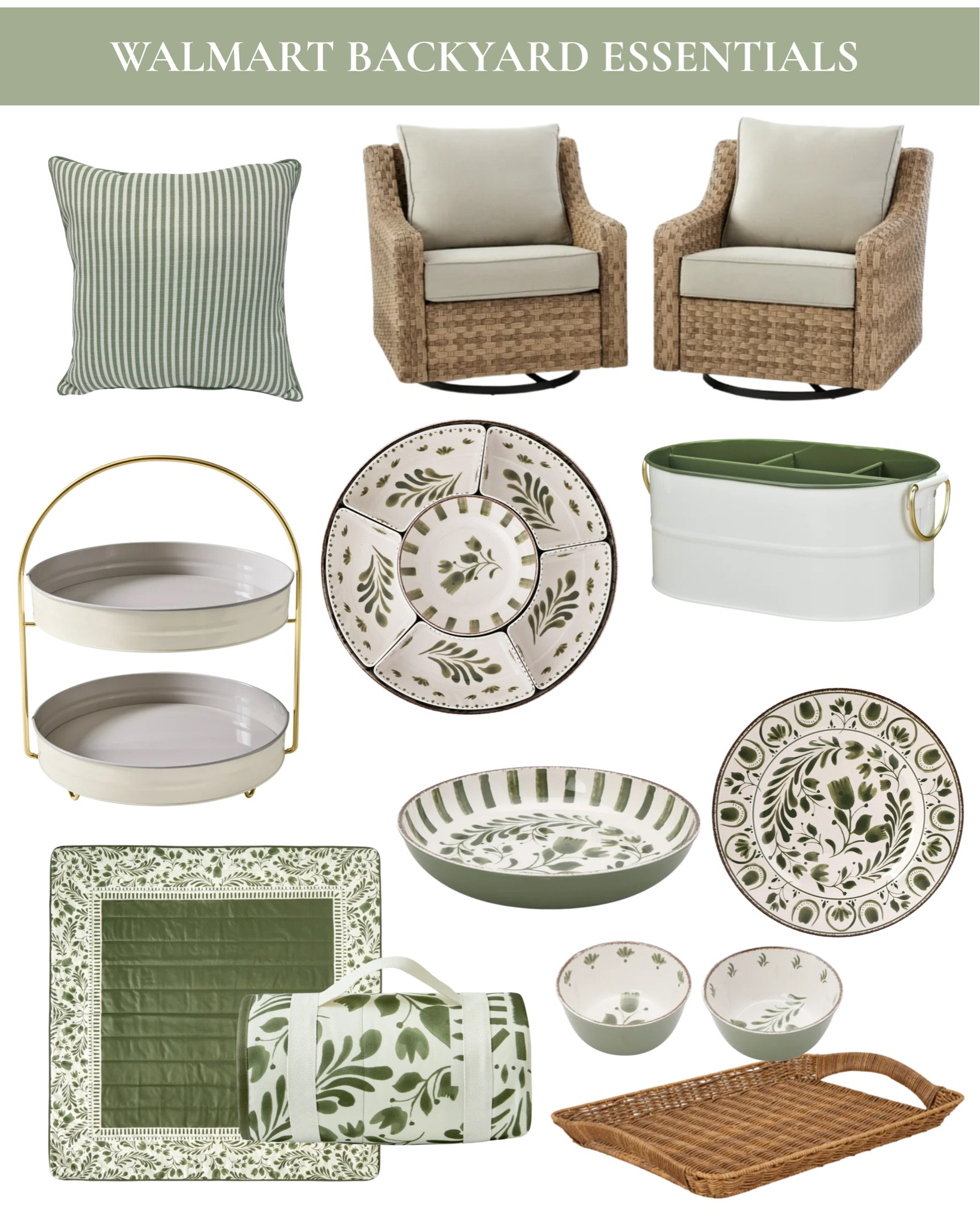 Walmart outdoor essentials!  • backyard decor • party essentials • summer nights • outdoor furniture • picnic • melamine dishes • picnic blanket • serving tray • serve ware • outdoor pillow • green outdoor • tray • Walmart finds 

#LTKSeasonal #LTKparties #LTKhome