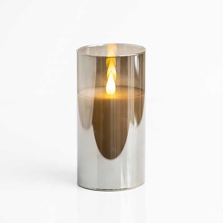 Gray LED Soft Flame Glass Pillar Candle, 4x6 in. | Kirkland's Home