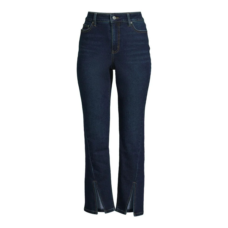 Time and Tru Women's Slit Hem Straight Leg Jeans, 28" Inseam for Regular, Sizes 2-20 | Walmart (US)