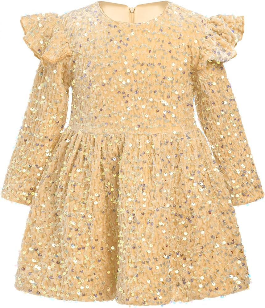 IDOPIP Toddler Baby Girls Sequin Velvet Tutu Dress Long Sleeve Princess Christmas Birthday Party ... | Amazon (US)