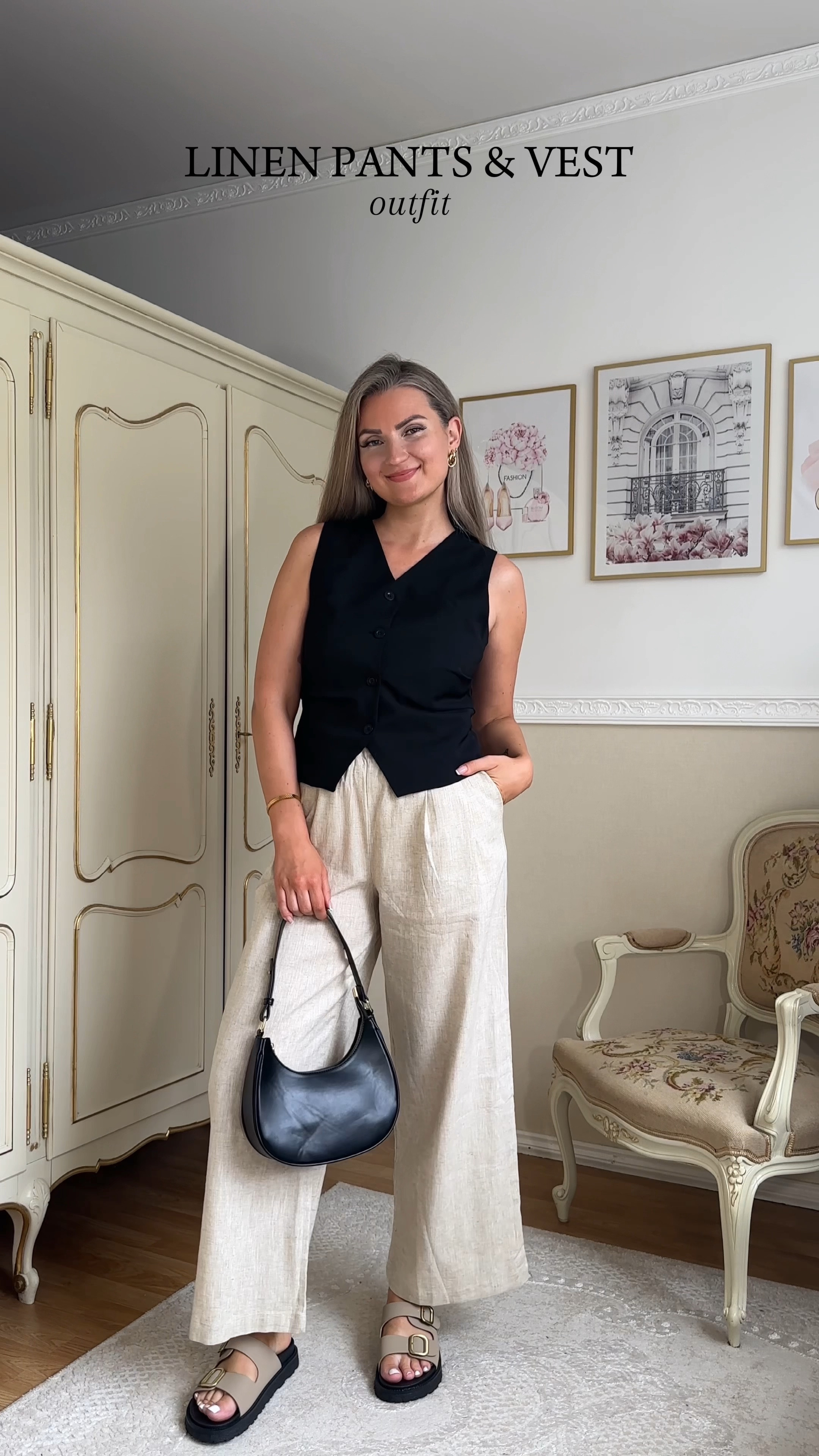 Comfy casual summer look 🌾🖤 summer staples: wide leg linen pants and a black vest 🥰

#LTKWorkwear #LTKStyleTip #LTKFindsUnder100